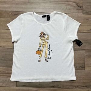 Mix It Womens Sleepwear Fashion Diva Girl Pajama Top Size 2X‎ Cream